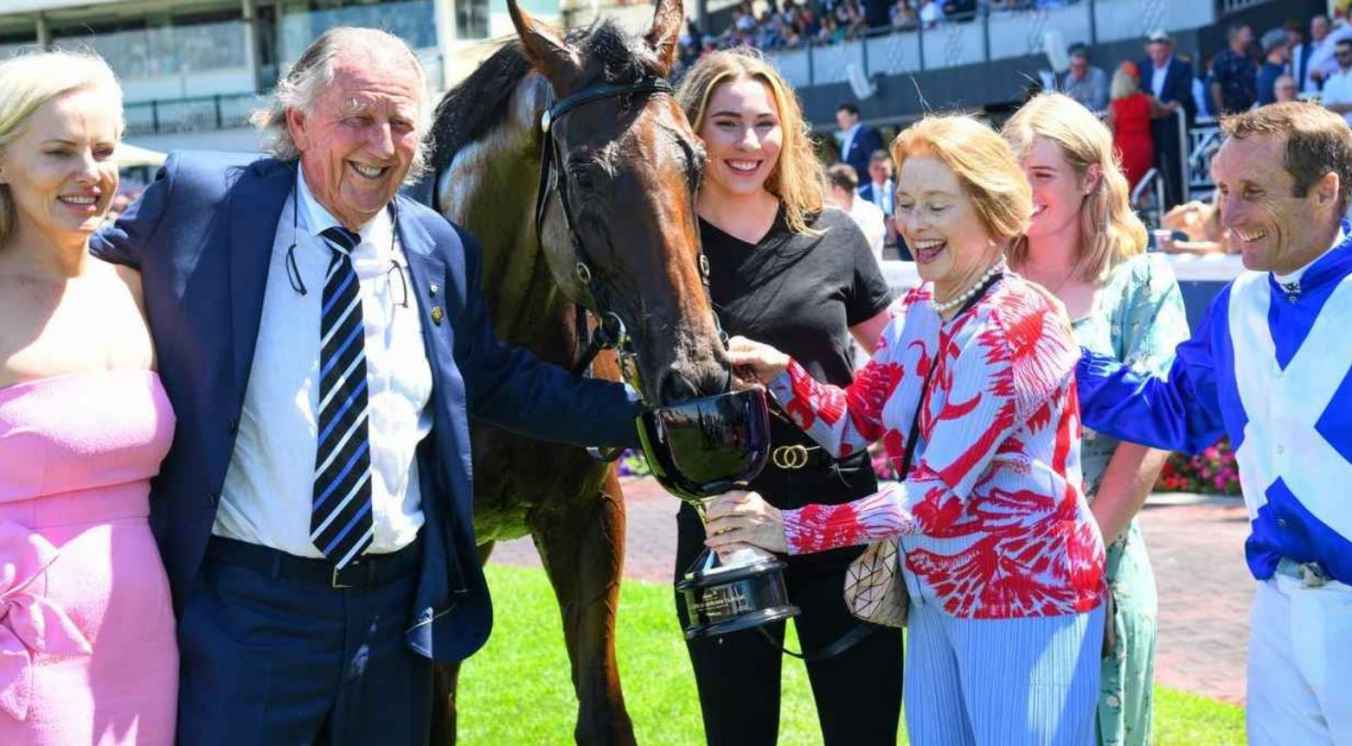 John Singleton and Gai Waterhouse at Caulfield in 2022.